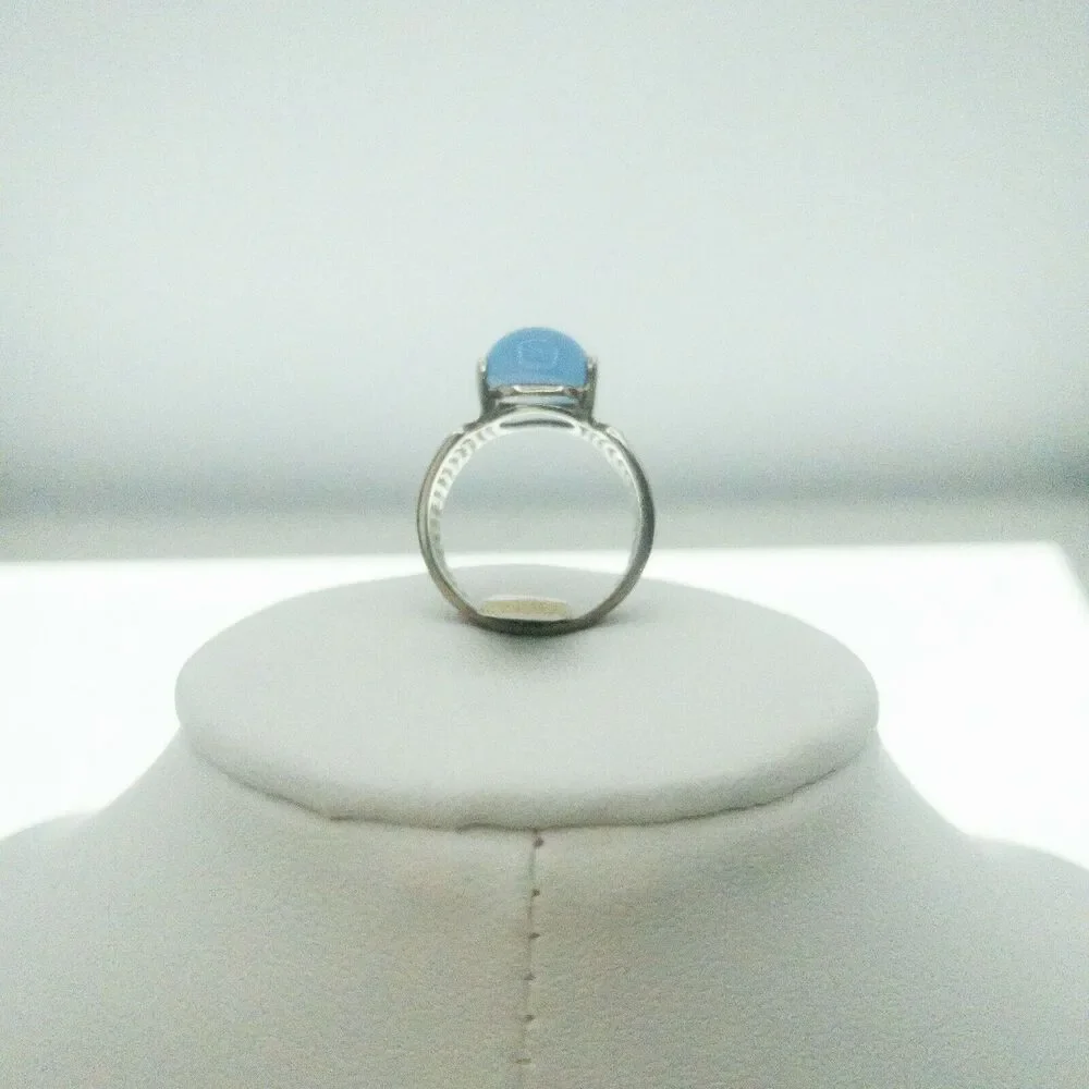 Sterling Silver 925 Blue Jade Cabochon Ring Size 7 Chinese Symbols